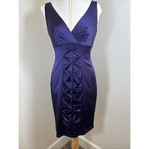 Calvin Klein Royal Purple Dark Romantic Whimsigoth Satin Ruched Stretch Dress 6
